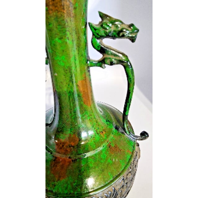 Fantastic, Heavy Japanese Export Metalware Vase, Double Dragon Handles For Sale - Image 4 of 6