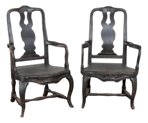 19th Century Swedish Black Painted Pine Armchairs