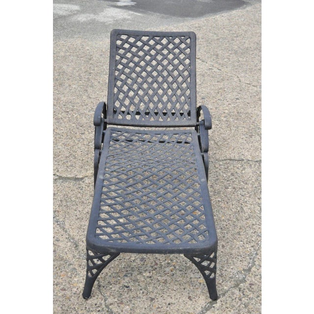 Tuscan Late 20th Century Tuscan Mediterranean Style Black Cast Aluminum Patio Chaise Lounge Chair For Sale - Image 3 of 9