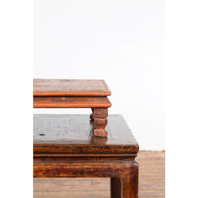 Vintage Indian Low Wooden Prayer Table Stand with Carved Angular Legs For Sale - Image 12 of 13