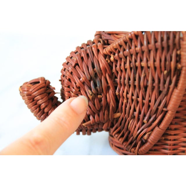 Late 20th Century Vintage Wicker Elephant Cup Holders W/ Ceramic Inserts - Set of 3 For Sale - Image 11 of 12