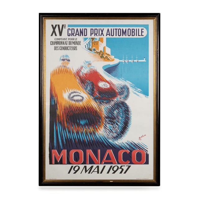 Vintage 20th Century Framed 1957 Monaco Grand Prix Poster by Bernard Minne, 1985 For Sale - Image 16 of 16