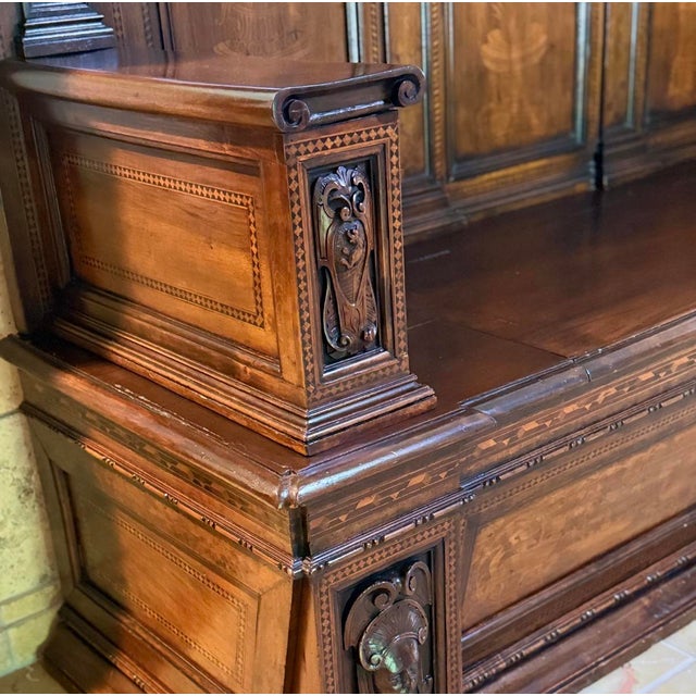Antique Italian Renaissance Revival Walnut Wood Lettuccio Hall Bench For Sale - Image 4 of 13