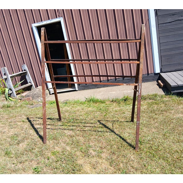 American Antique Roosting Fold Up Ladder Rack Original Old Red Paint 1880s For Sale - Image 3 of 13