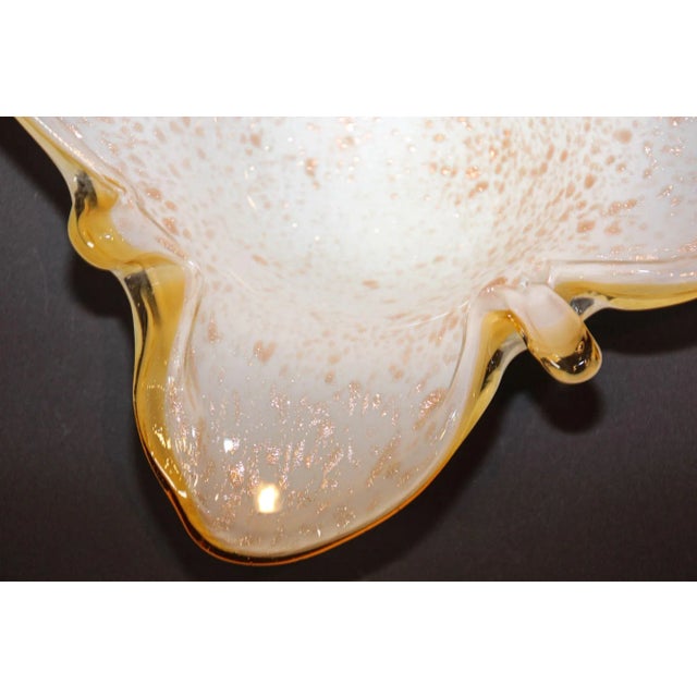 Mid 20th Century Vintage Murano Opal & Gold Aventurine Art Glass Bowl Ashtray Fratelli Toso Italy For Sale - Image 5 of 13