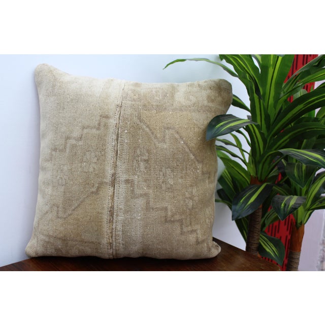 Sand Turkish Vintage Rug Decorative Pillow Cover - 20"x20" For Sale - Image 8 of 11