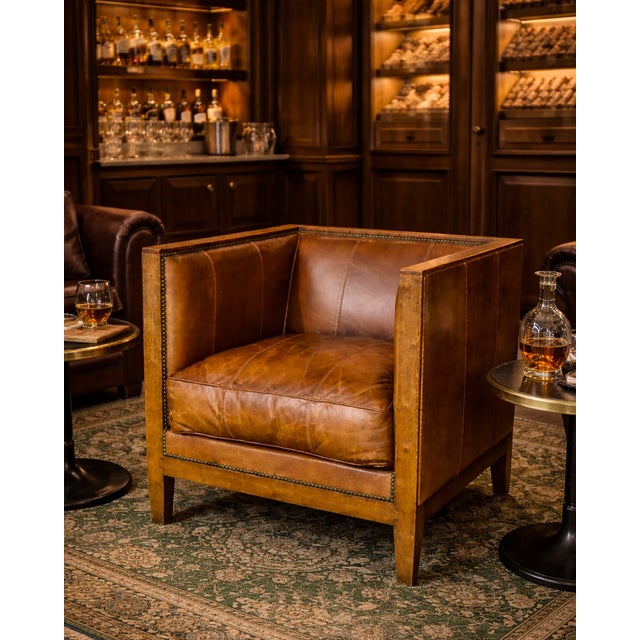 Cubical Leather Armchair, 1960s For Sale - Image 4 of 10