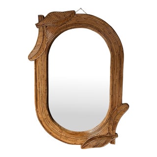 Rattan Palm Tree Mirror by Vivai Del Sud. Italy, 1970s For Sale