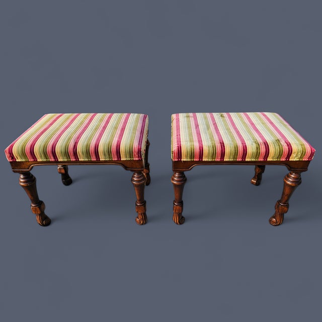 Traditional Large Late 20th Century High-Quality Bespoke Georgian Style Footstools- a Pair For Sale - Image 3 of 12