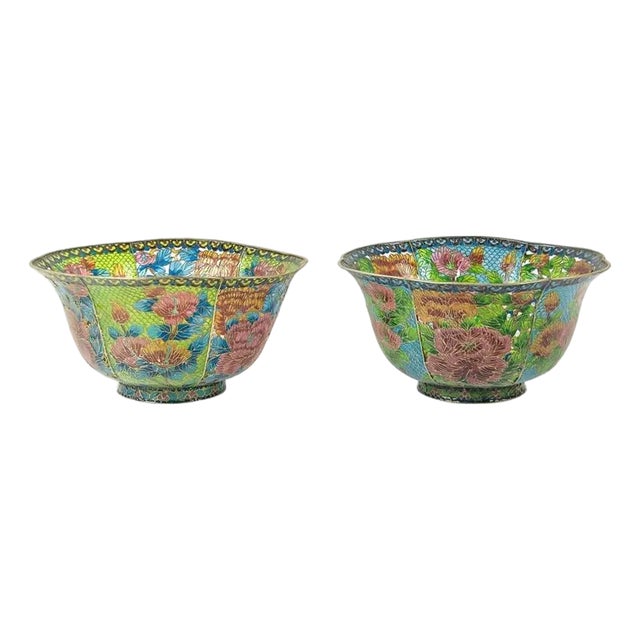Pair of Large Chinese Cloisonné Plique-à-Jour Bowls For Sale