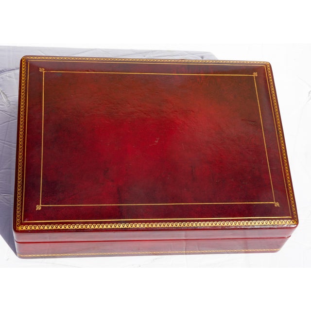 Mid-Century Modern Italian Leather Ruby Red Humidor Box For Sale - Image 3 of 5