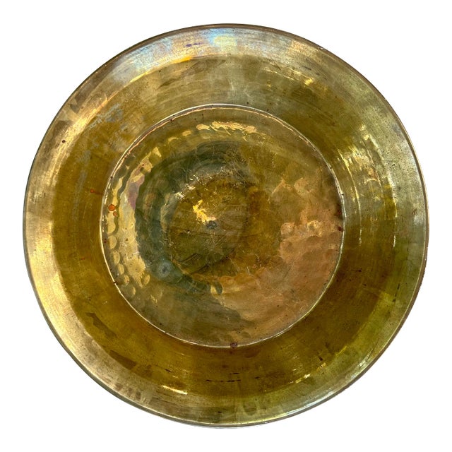 Antique European Hammered Shallow Brass Bowl or Collection Plate For Sale
