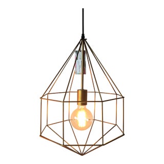 Gold Geometric Cage Pendant Light For Sale