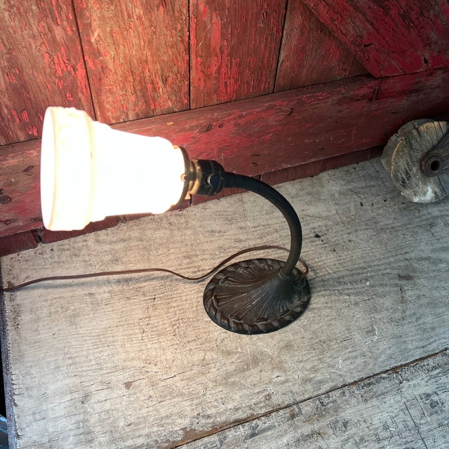 1930s Aladdin Gooseneck Desk Lamp With Embossed Milk Glass Shade For Sale In Kansas City - Image 6 of 17