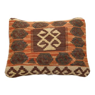 Arteverk Handwoven Afghan Kilim Lumbar Pillow — Orange & Brown Diamond Medallion For Sale