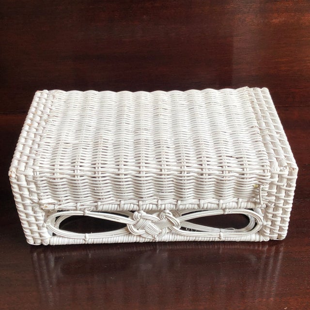 Vintage White Wicker Tissue Box Holder For Sale In Baltimore - Image 6 of 13