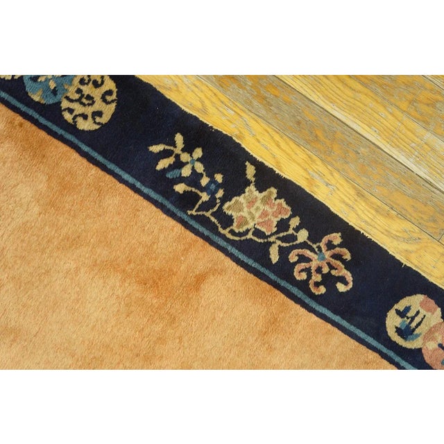 Textile 1920s Apricot Open Field Geometric Antique Chinese Peking Carpet 2'4" X 8'9" Knotted Wool Rug For Sale - Image 7 of 12