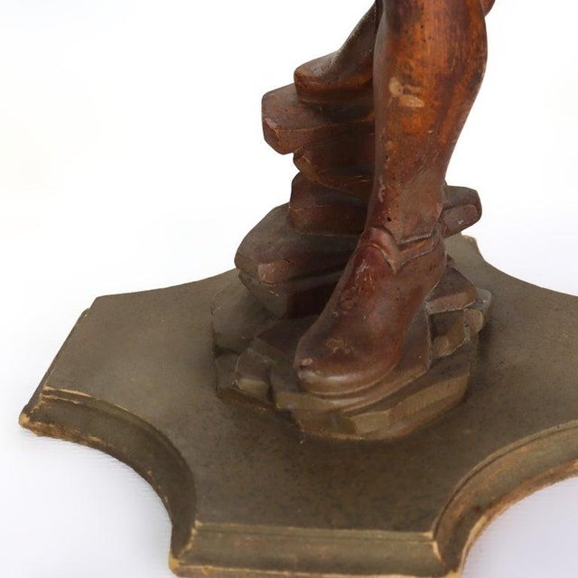 Antique 36" Carved Wood Sculpture of a Moorish Servant Boy With Tray C1920 For Sale - Image 14 of 14