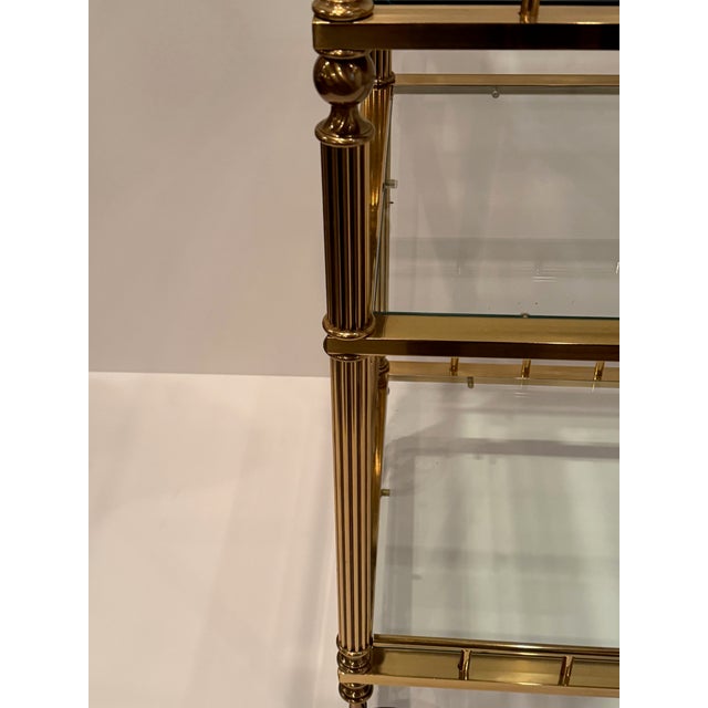 1970s Regency Style 3 Tier Brass & Glass Mid Century Modern Bar Cart For Sale - Image 5 of 12