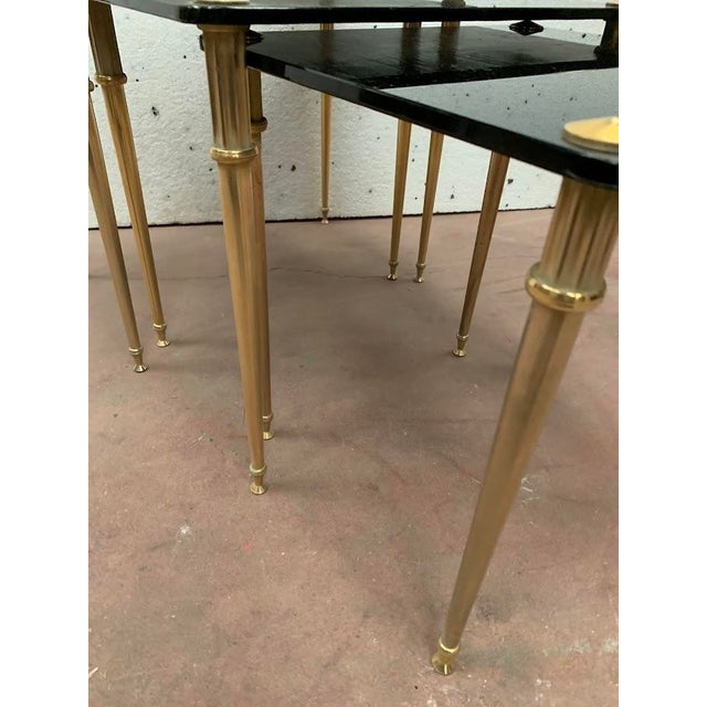 Nesting Table in Brass and Black Glass, 20th Century, Set of 3 For Sale - Image 6 of 12