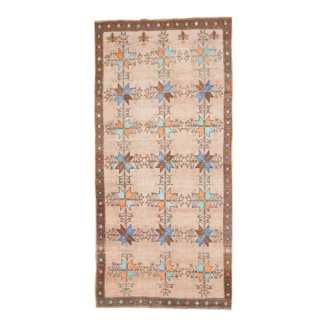 Vintage Turkish Oushak Handmade Wool Cotton Brown Area Rug For Sale