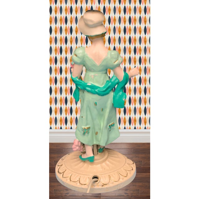 Mint Antique Metal Boudoir Table Lamp: Lady in Mint Green Dress For Sale - Image 8 of 12