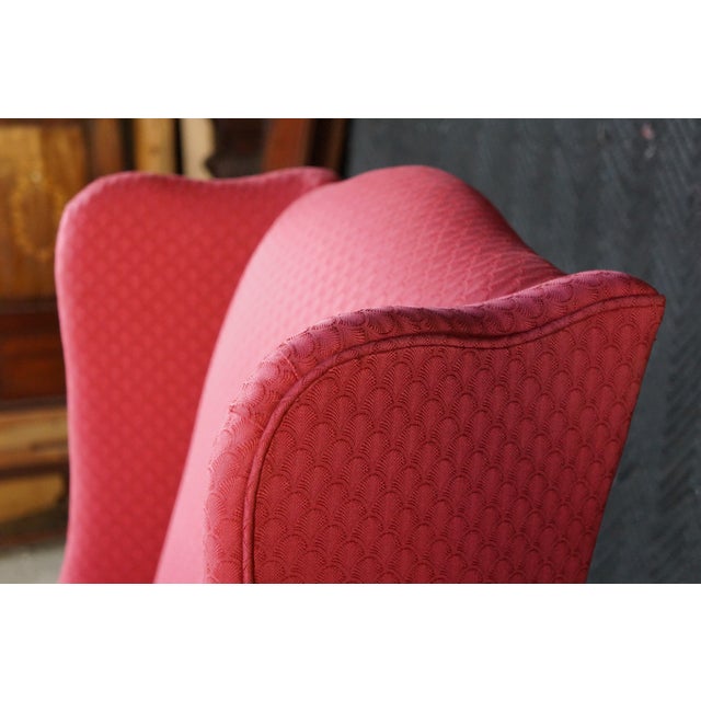 Vintage Queen Anne Style Mahogany Wingback Club Library Accent Arm Chair Red For Sale - Image 18 of 18