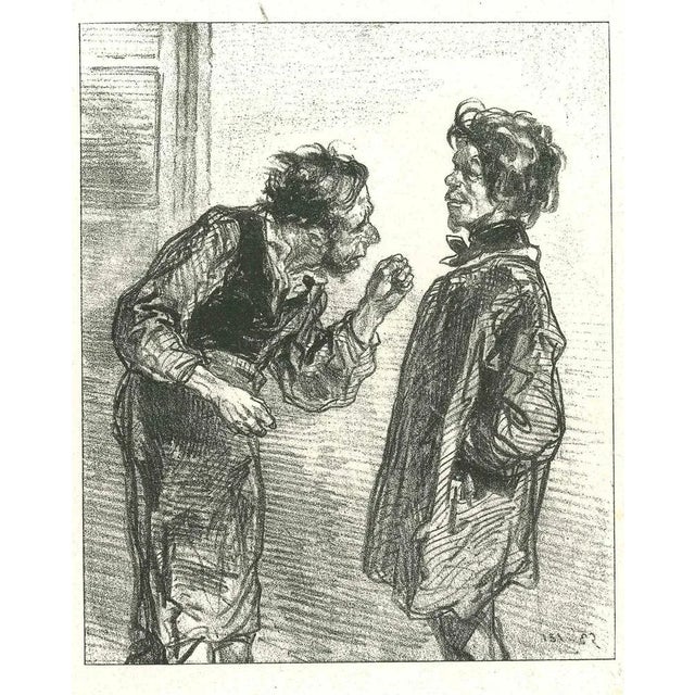 The conversation is an original lithograph on ivory-colored paper, realized by the French draftsman Paul Gavarni (after)...