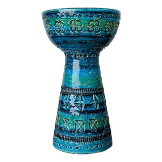 Mid-Century Modern Rimini Blue Pottery Candleholder by Aldo Londi for Bitossi, Italy, 1960s For Sale