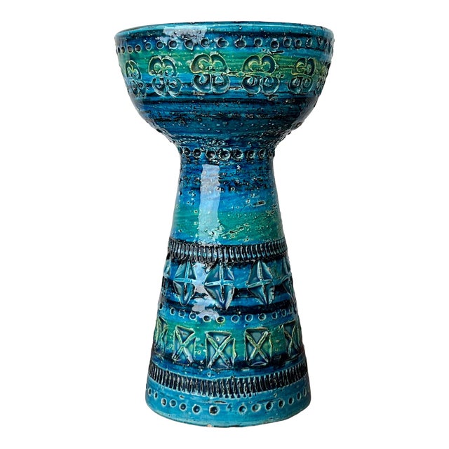 Mid-Century Modern Rimini Blue Pottery Candleholder by Aldo Londi for Bitossi, Italy, 1960s For Sale