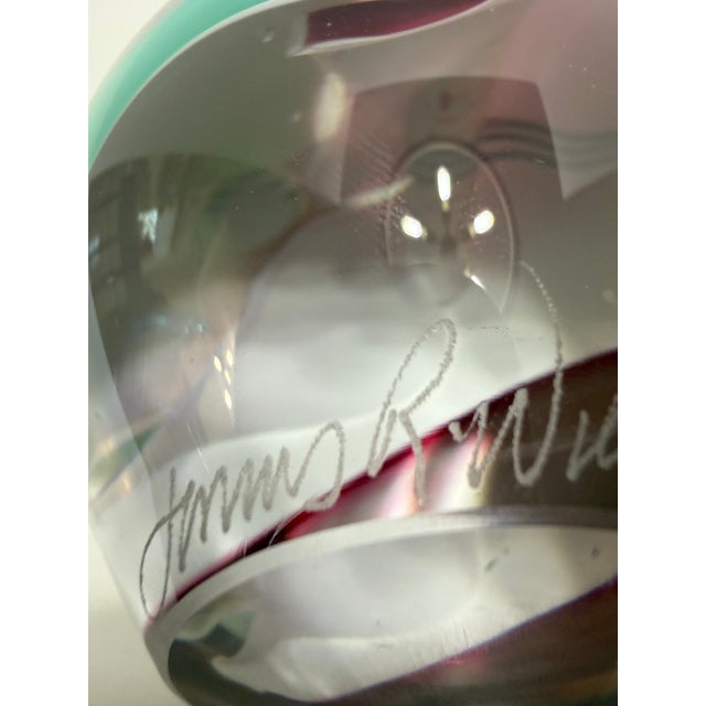 Emerald Signed James R. Wilbat Jr Hand Blown Art Glass Paperweight Orb Sculpture 4” Colorful For Sale - Image 8 of 12