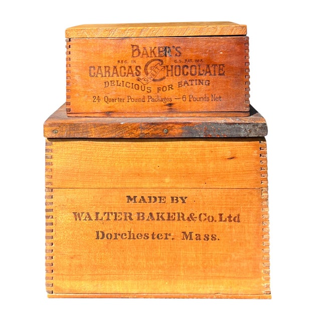Antique Wood Baker's Chocolate Boxes From Maine, Pair For Sale - Image 10 of 12