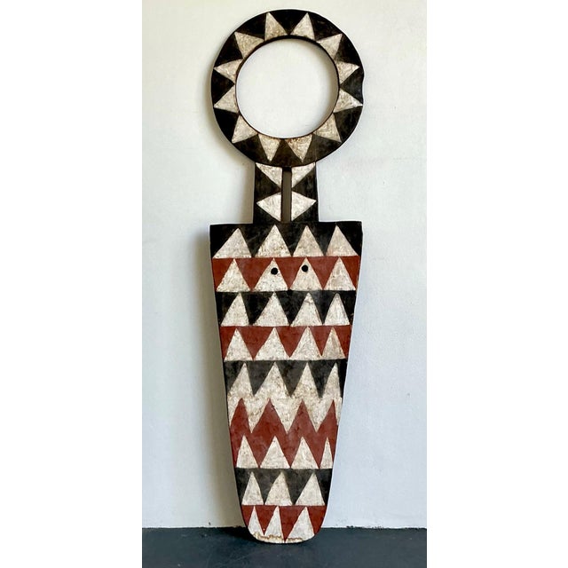 Vintage Tribal Geometric Painted Wood Shield For Sale In West Palm - Image 6 of 13