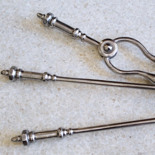 Early 19th Century Set of English Regency Period Polished Steel Firetools For Sale - Image 5 of 12