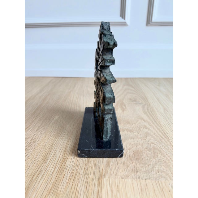 Mid-Century Modern Signed Vintage Brutalist Abstract Bronze Sculpture on Marble Base For Sale - Image 3 of 7