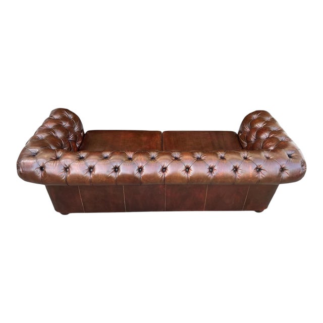 Vintage Cognac Brown Leather Chesterfield Sofa | Deep Tufted English Club Couch For Sale - Image 4 of 14