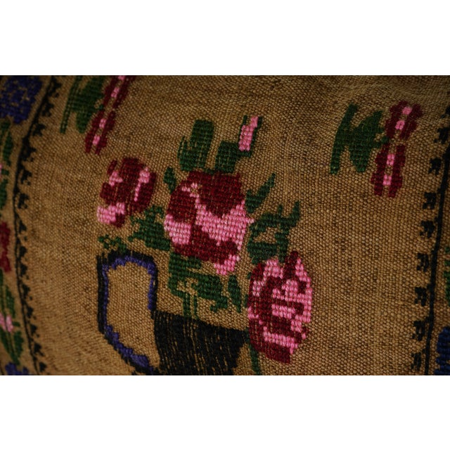 Aubusson Camel Bohemian Bedding Wool Kilim Pillow Cover 15'' X 36'' For Sale - Image 4 of 5