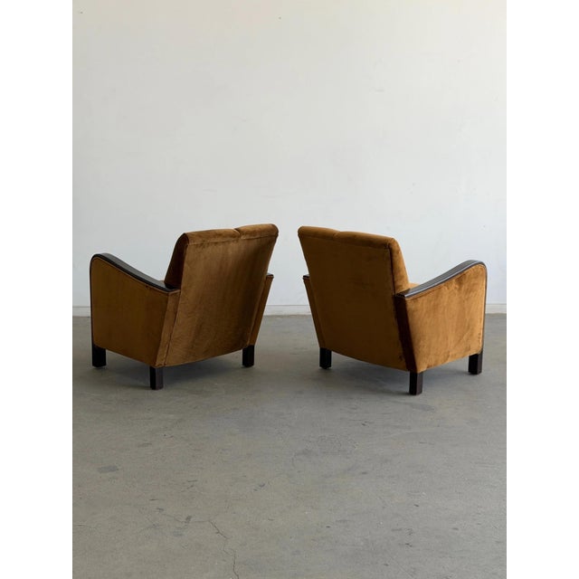 Textile 1940s Art Deco Twin Channel Club Chairs in Rust Velvet For Sale - Image 7 of 12