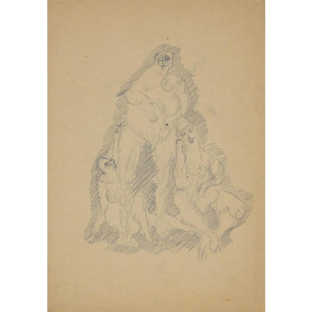 Herta Haussmann, Figures, Pencil, 1940s For Sale - Image 3 of 3