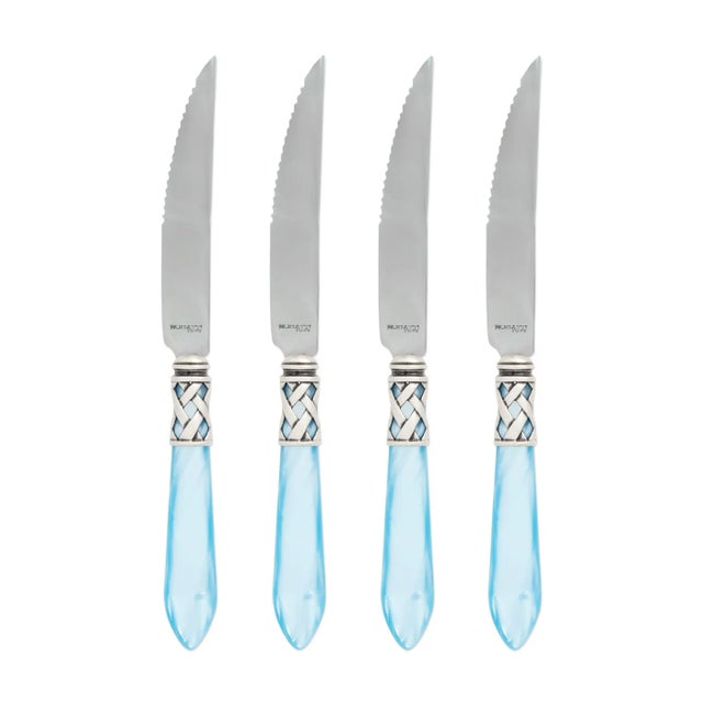 VIETRI Aladdin Antique Light Blue Steak Knives - Set of 4 For Sale - Image 11 of 11