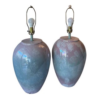 1980’s Postmodern Iredescent Pastel Drip Glaze Monolith Lamps by Sunset For Sale