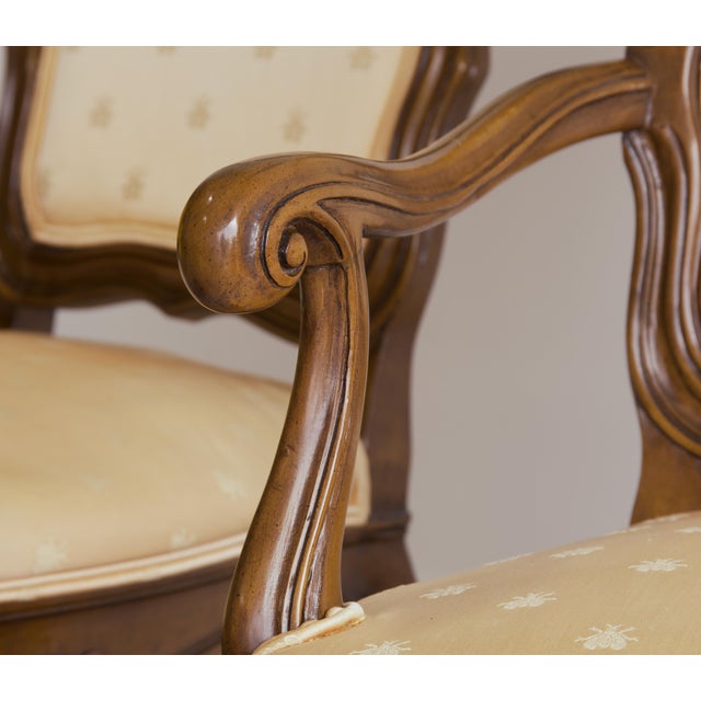 Textile Set of 12 Karges Louis XV Carved Dining Chairs in Napoleonic Bee Silk, 1960's For Sale - Image 7 of 14