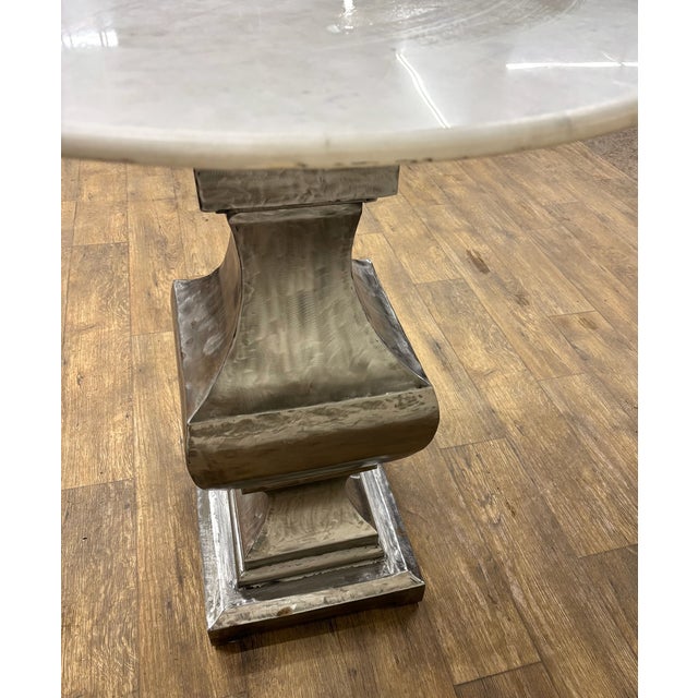 Metal Base Marble Top Pedestal Table For Sale - Image 12 of 12