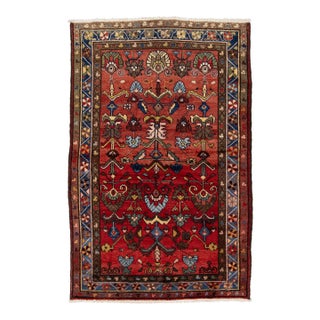 4 X 6 Vintage Handmade Malayer Wool Rug in Red With Allover Design For Sale