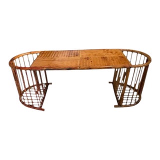 Vintage Burnt Bamboo Tortoise Bentwood/Wood Oval Breakfast Bed Serving Tray For Sale