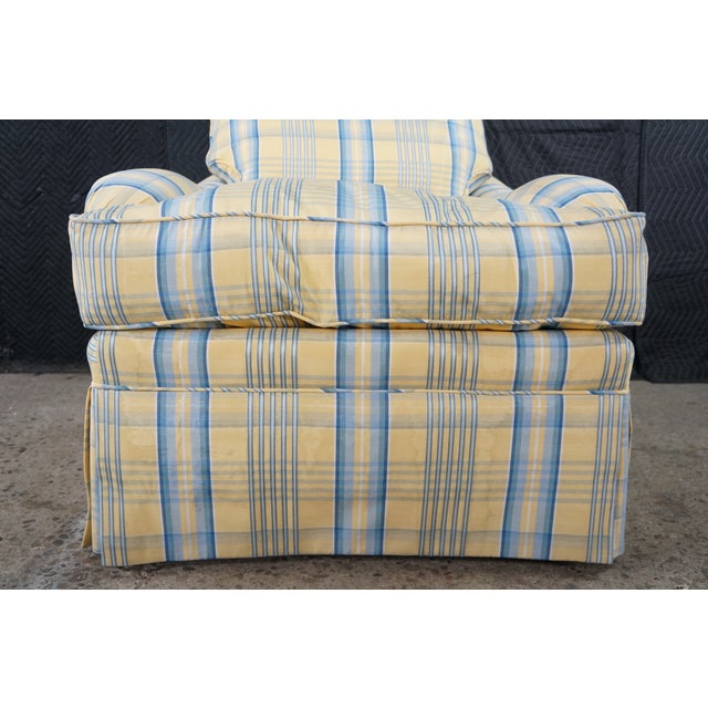 Vintage Swaim Yellow & Blue Plaid Down Filled Library Club Skirted Arm Chair For Sale - Image 11 of 18
