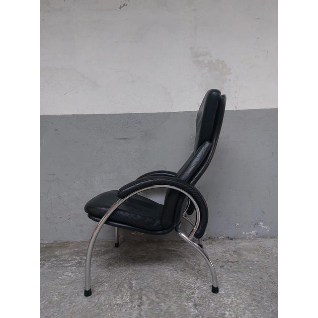 Postmodern Black Leather Chrome Armchair, 1980s For Sale - Image 3 of 18