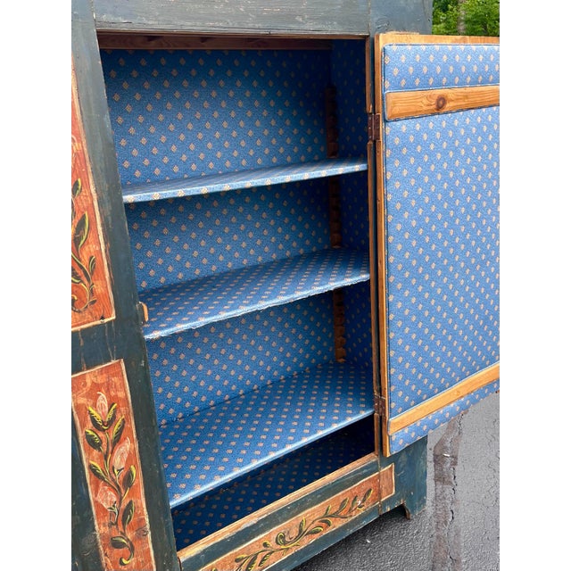 Blue Antique European Painted Folk Armoire With Modular Shelving For Sale - Image 8 of 10