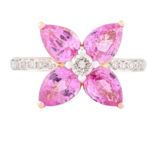 Pear Cut Pink Sapphire Diamond Floral Ring for Wedding Ring Size 6.5 For Sale