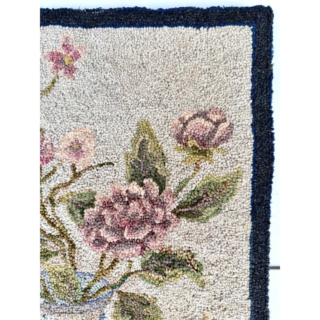 American Floral Hooked Rug Wall Hanging With Roses and Delft-Style Vase, Circa 1930’s For Sale - Image 9 of 18
